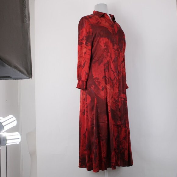 Chicos Dress $149 Sz 2.5 Red Burgundy Floral Collared 100% Polyester Dress - Picture 11 of 16